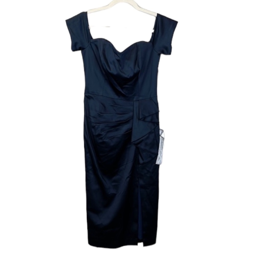 Dress The Population Alani Satin Blue Off The Shoulder Dress Size M